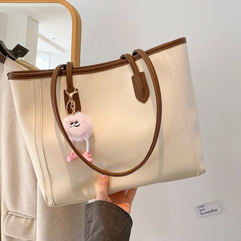 Women’s Classic Tote Shoulder Bag With Fluffy Charm
