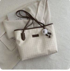 Textured Tote Bag with Hanging Charm